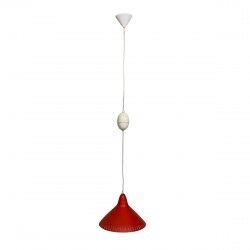 Hala suspension by H. Busquet with red shade and winding system, 1950s.