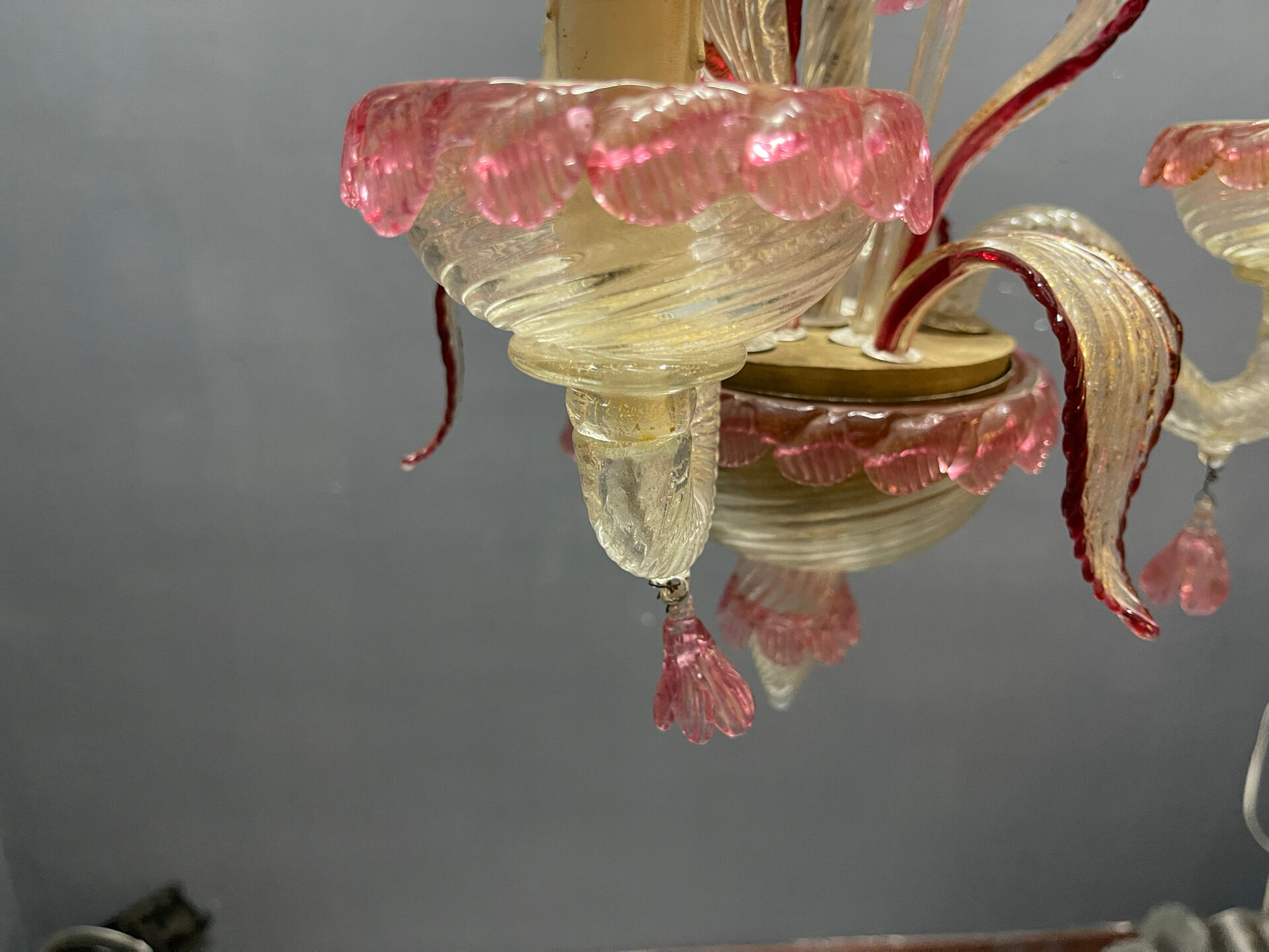 Venetian Pink Murano Glass Chandeliers Set of 2, 1960s
