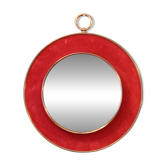 Witch's eye mirror in brass and red velvet