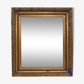 Miroir ancien doré à la feuille et bleu roi vif