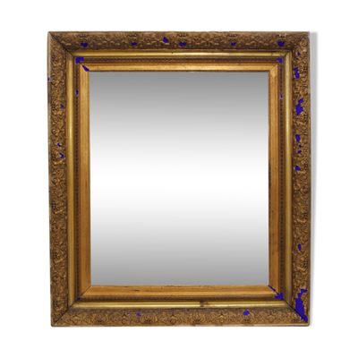 Miroir ancien doré à la feuille et bleu roi vif