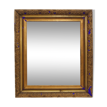 Golden antique mirror with leaf and bright king blue