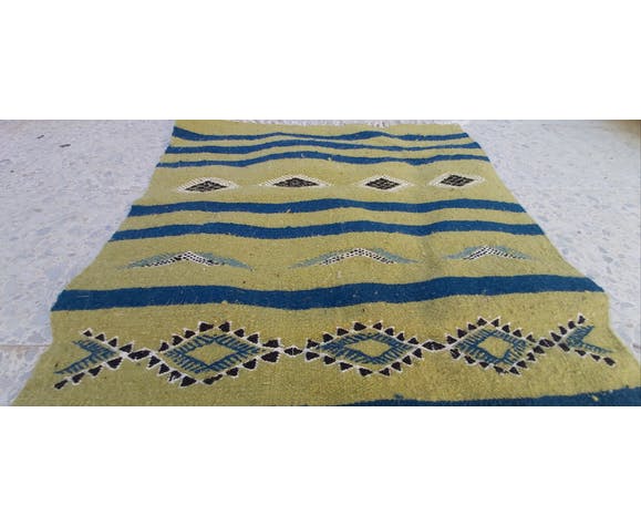 Handmade green kilim carpet made of pure wool