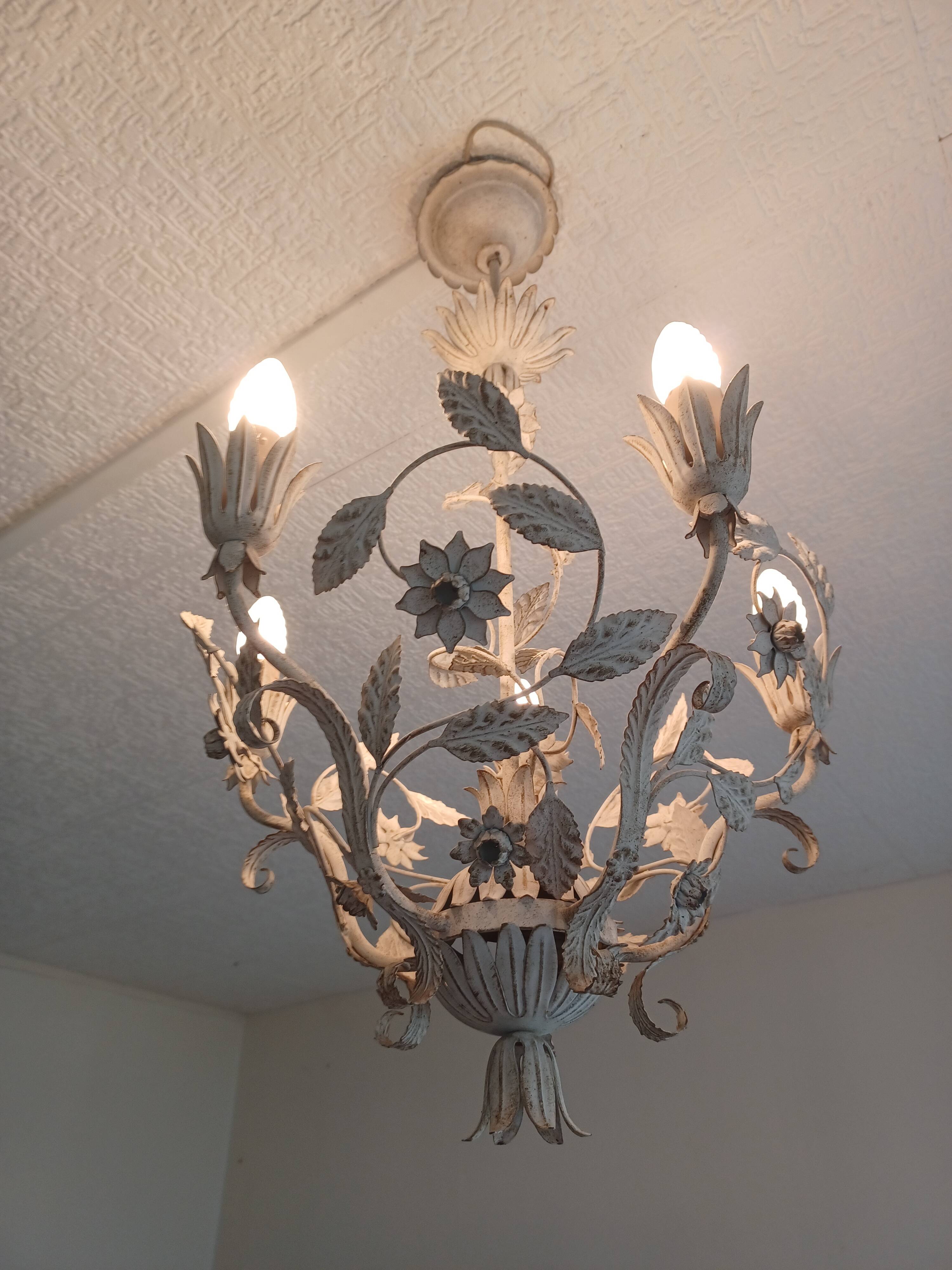 Wrought iron chandelier - Floral decor - Italy - 1950