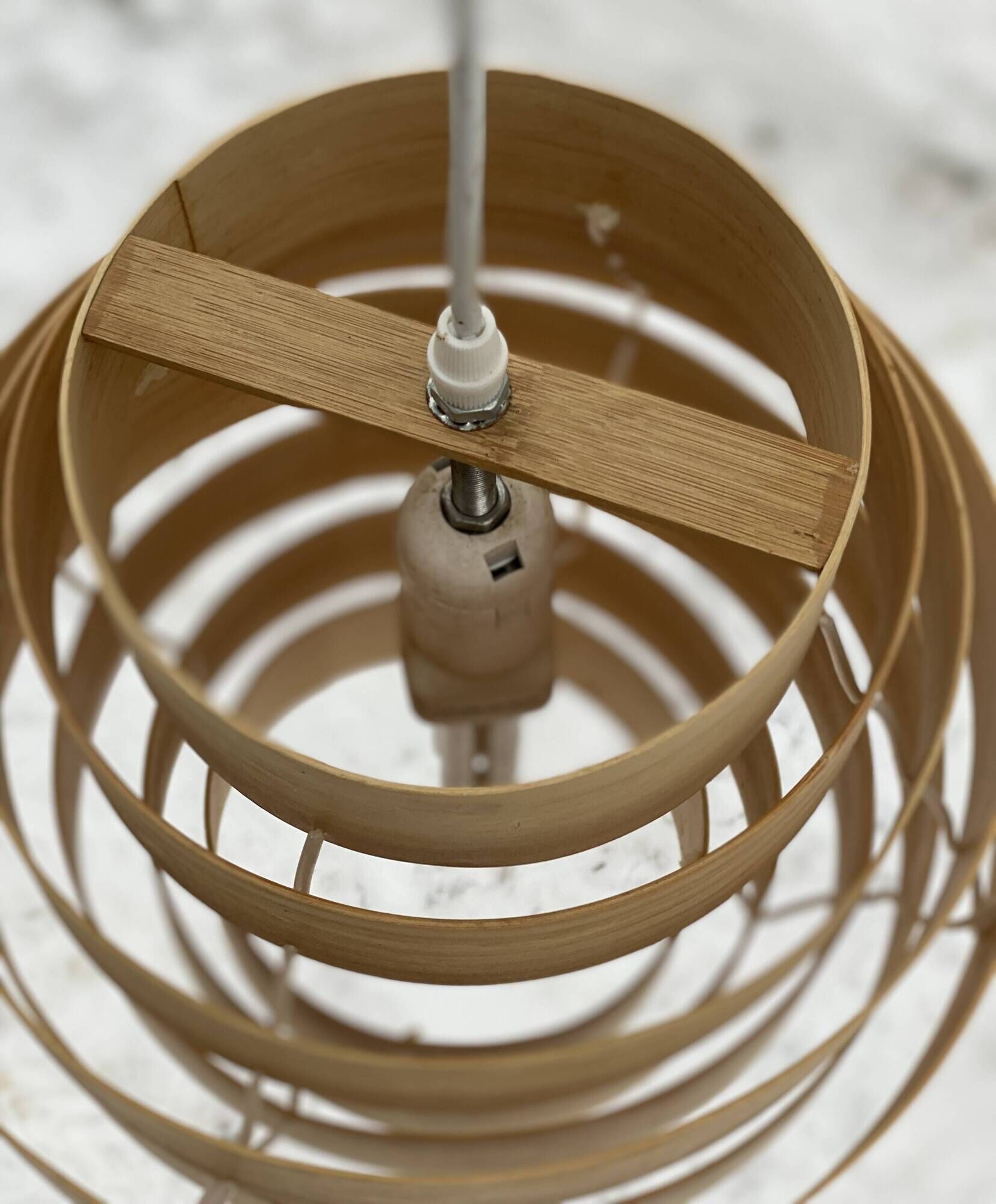 Scandinavian design pendant light from the 1960s in cylindrical wooden slats