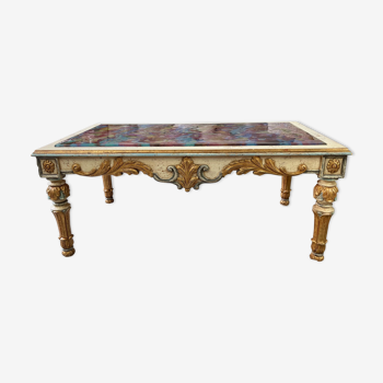 Baroque style coffee table colored glass