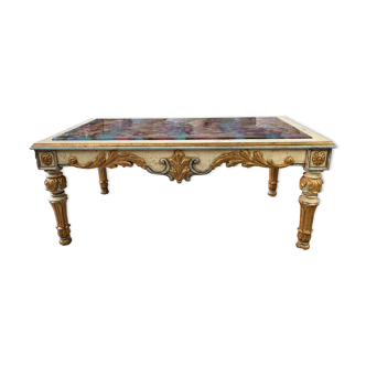 Baroque style coffee table colored glass