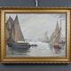 Painting "Sailboats on Calm Sea", oil on canvas, signed C. Bustad – 1928