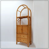 Vintage bamboo bookcase with drawers, 1980s