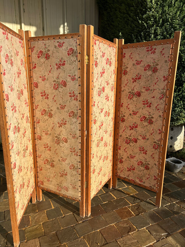 Paravent 1930 fleurs roses shabby dans son jus
