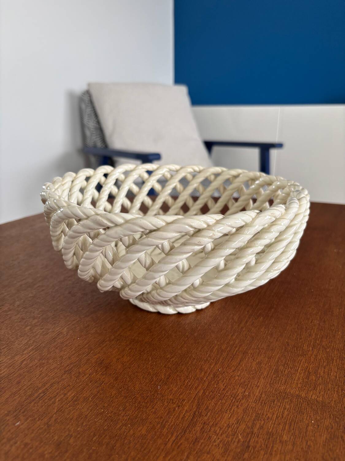 White openwork braided ceramic bowl - lace ceramic