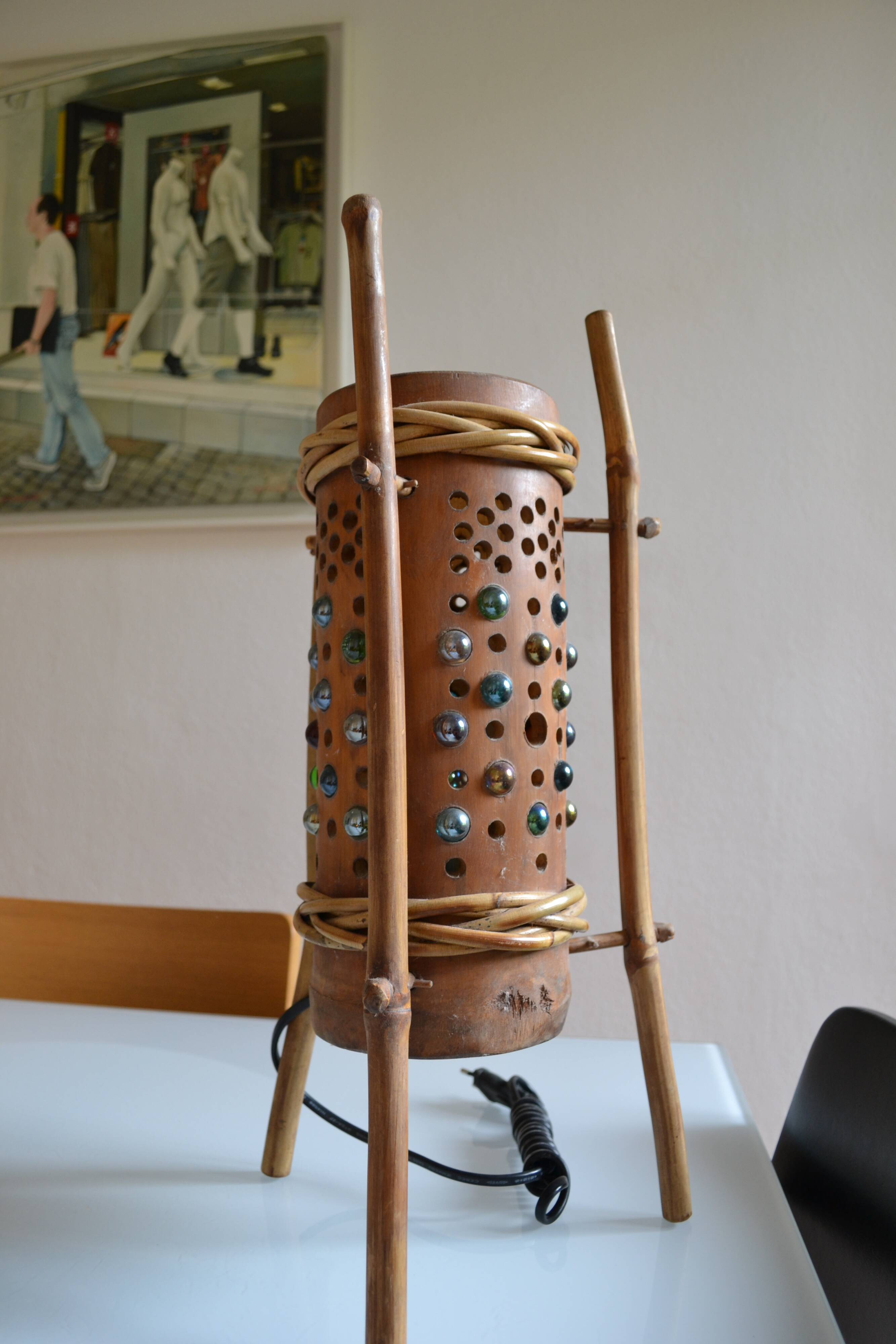 Lampe vintage tripode en bambou