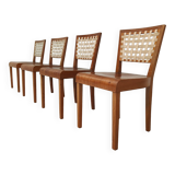 Series of 4 wood and strap chairs by Krasna Jizba Year 40
