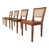 Series of 4 wood and strap chairs by Krasna Jizba Year 40