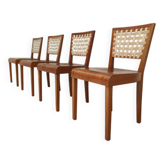 Série de 4 chaises bois et sangles par Krasna Jizba Année 40
