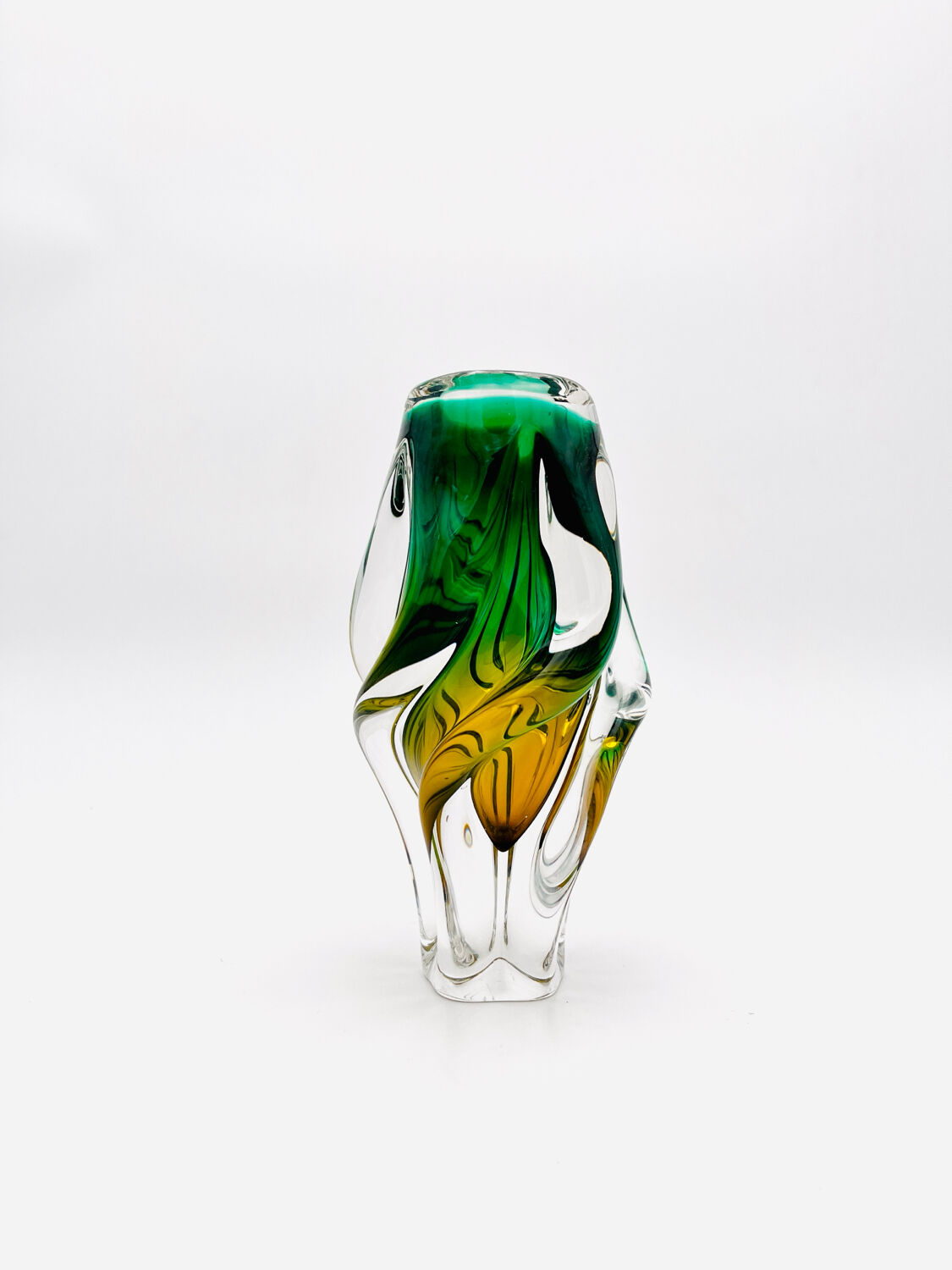 Vase Josef Hospodka - Sommerso - Amber & Emerald Green - Circa 1960