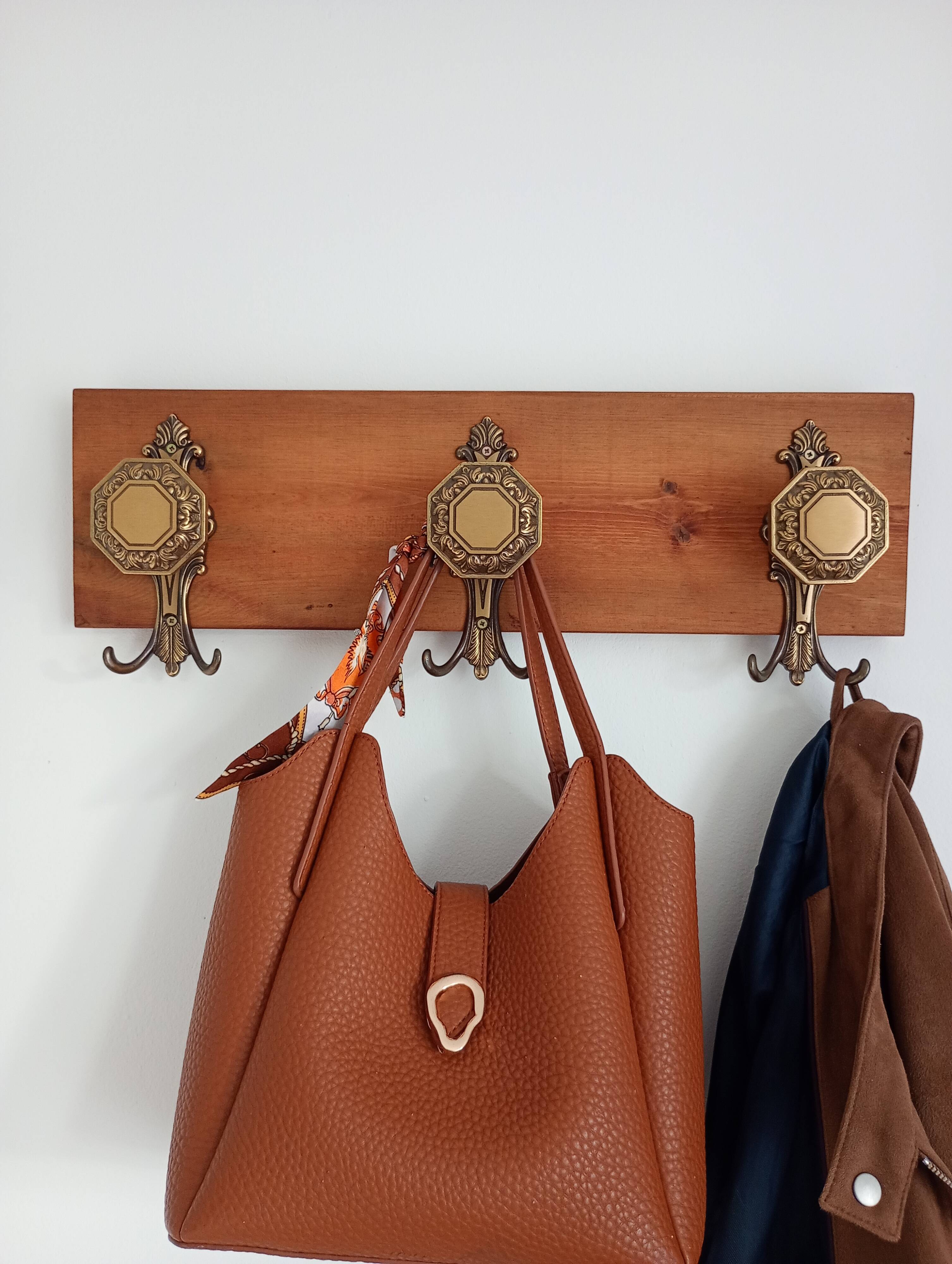 Wall-mounted coat rack 3 hooks brass vcr italy - vintage decoration