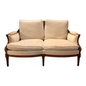 Canapé 2 places Roche Bobois de style Louis XVI — bois sculpté, côtés canné