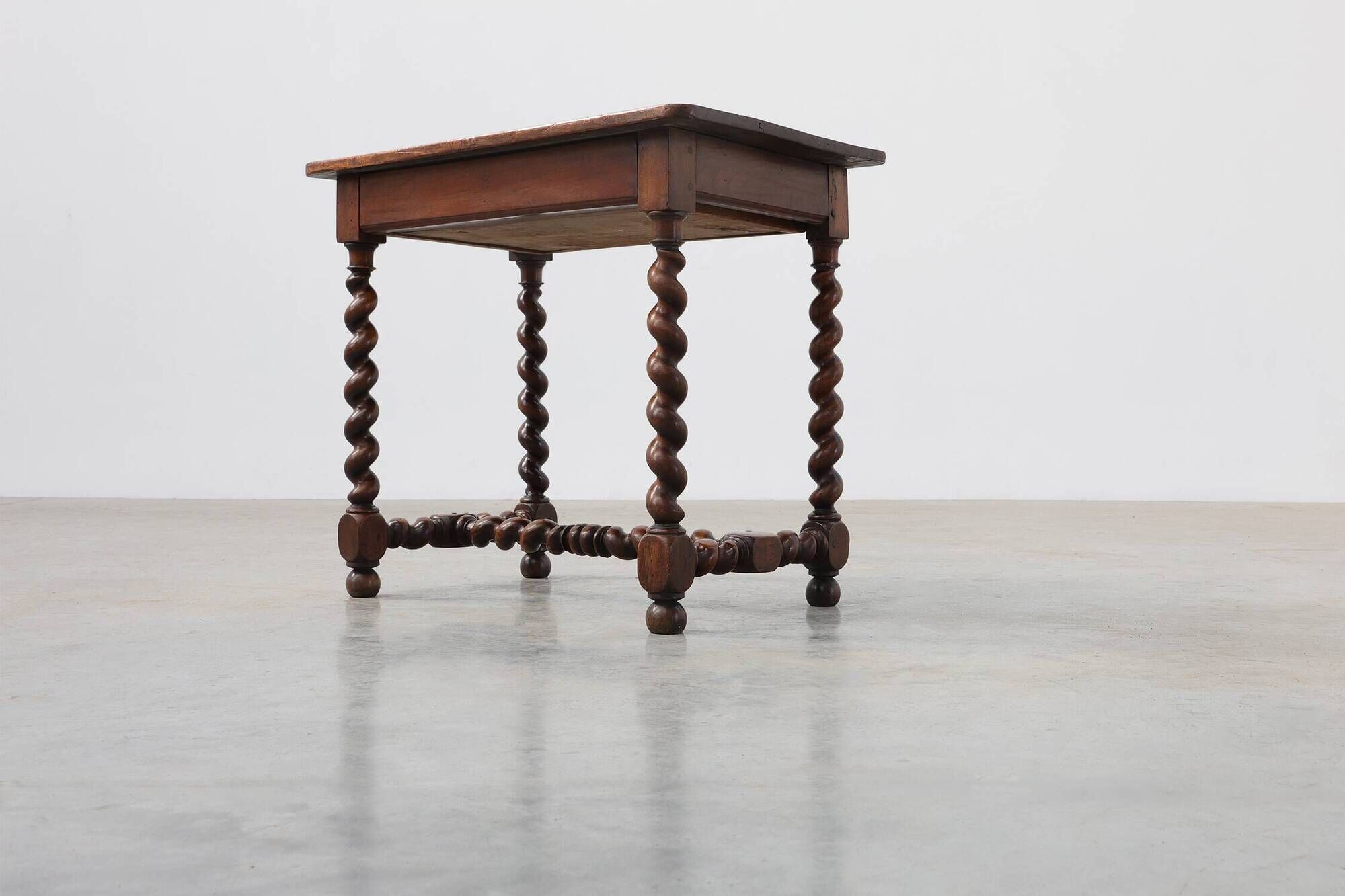 French Barley Twist Walnut Side Table with Drawer, circa 1880