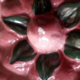 Glazed ceramic dessert plate with strawberry design.