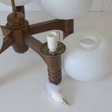 Vintage pendant lam rustic hanging mushroom chandelier wooden light 1970s