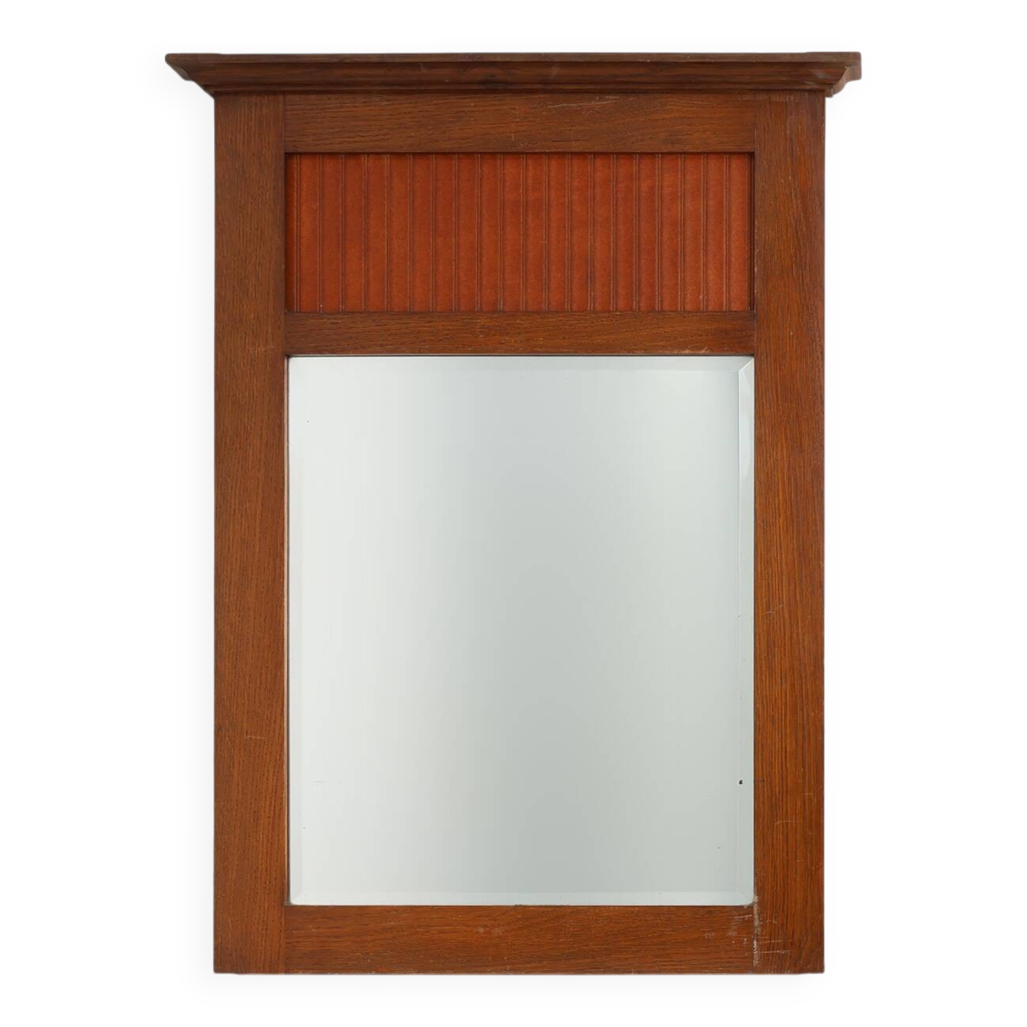 French Art Deco Oak Mirror with Fluted Panel, circa 1930