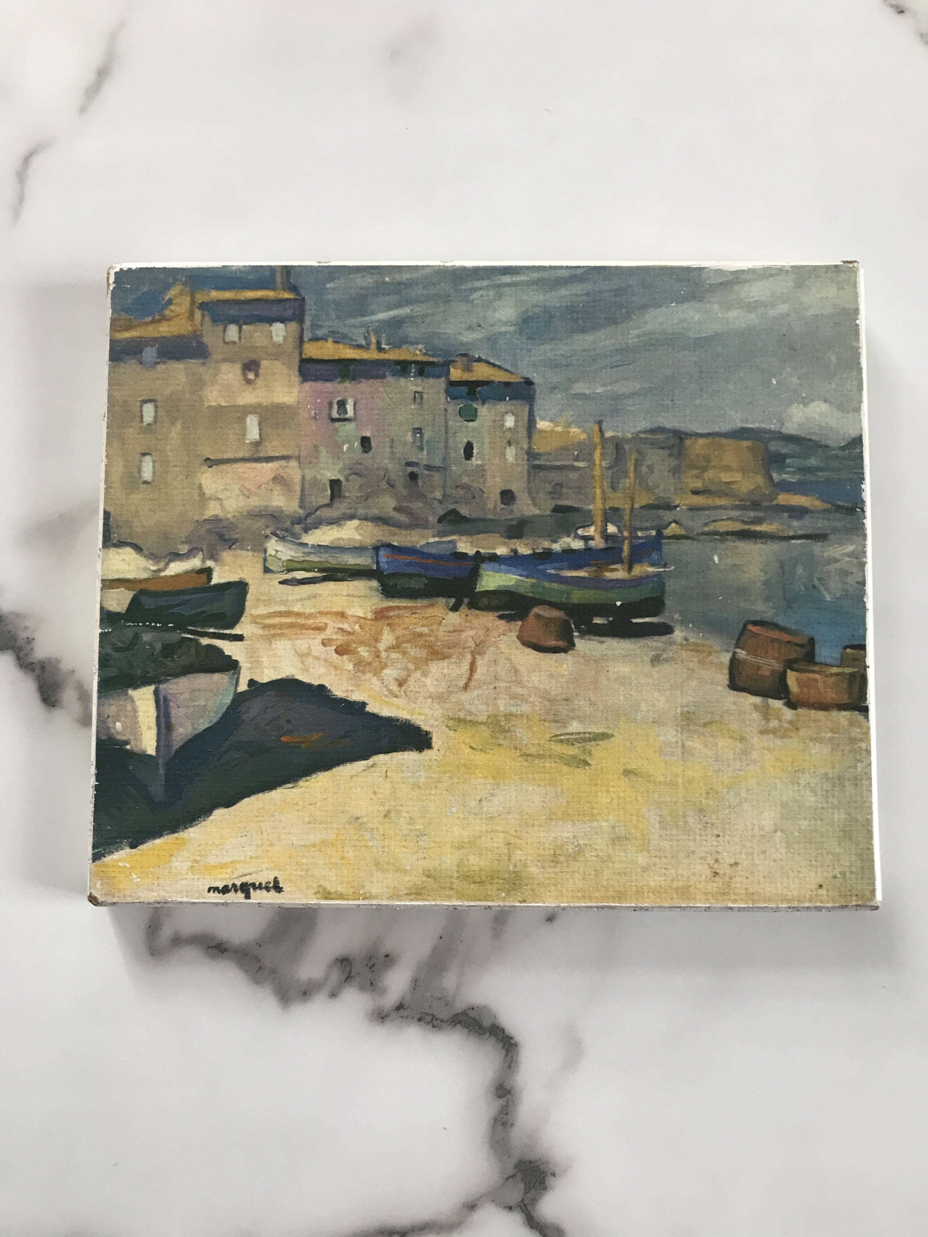 Small painting reproduction of the Port of La Ponche in Saint Tropez