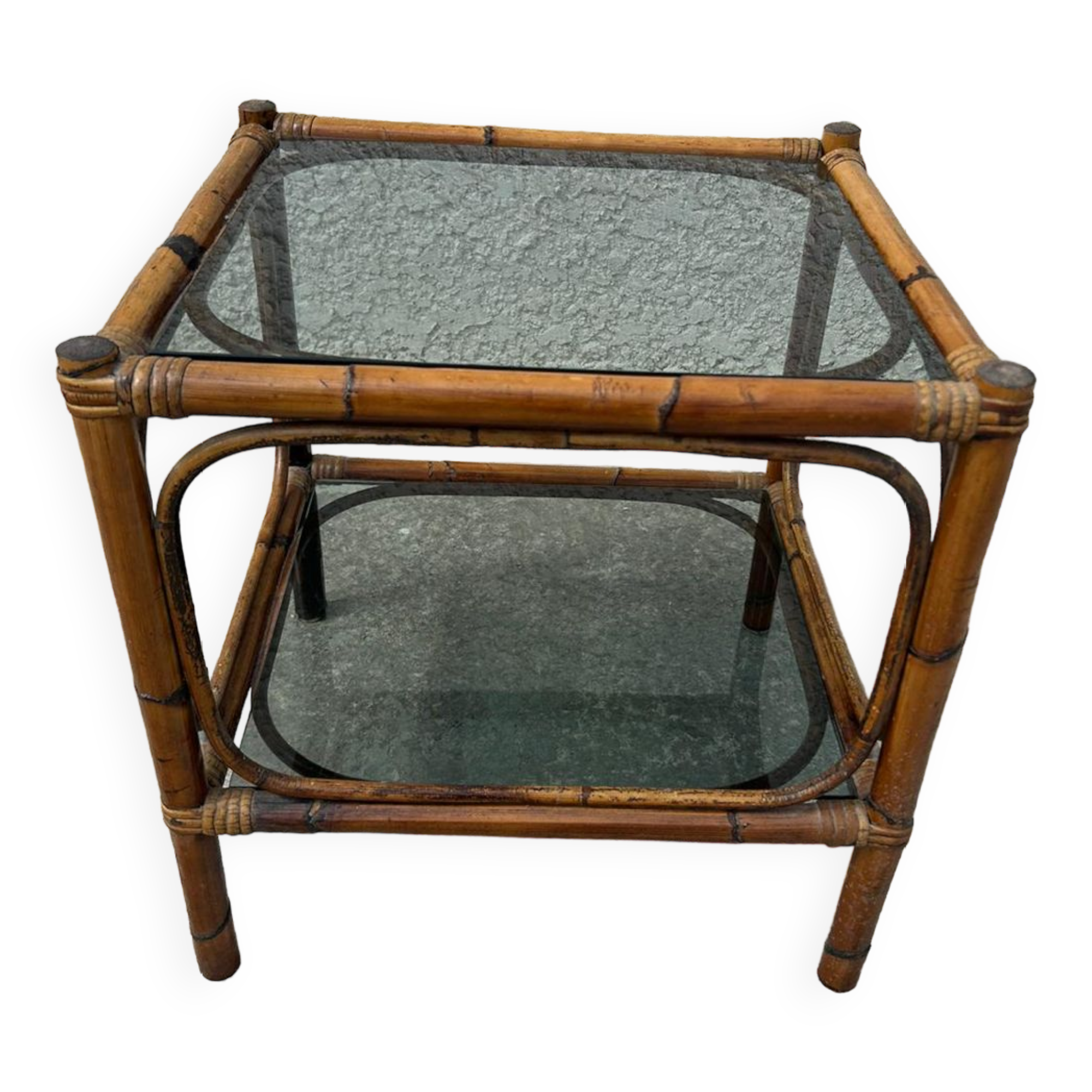 Small bamboo table and glass top