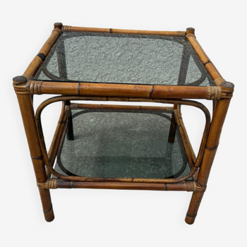 Small bamboo table and glass top