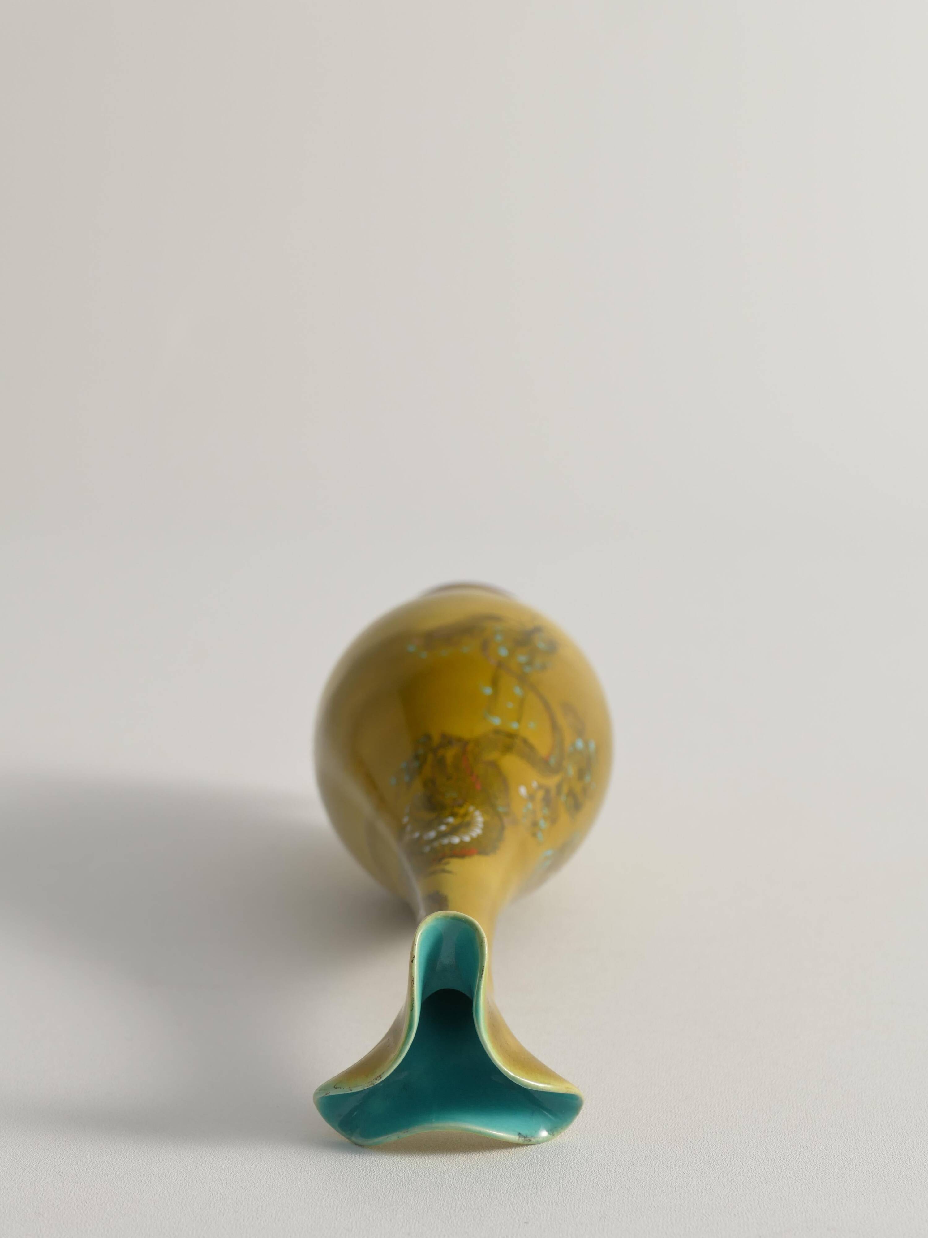 Chinoiserie Ochre Yellow Dragon Vase by Lambeth Doulton Faience, England 1880s