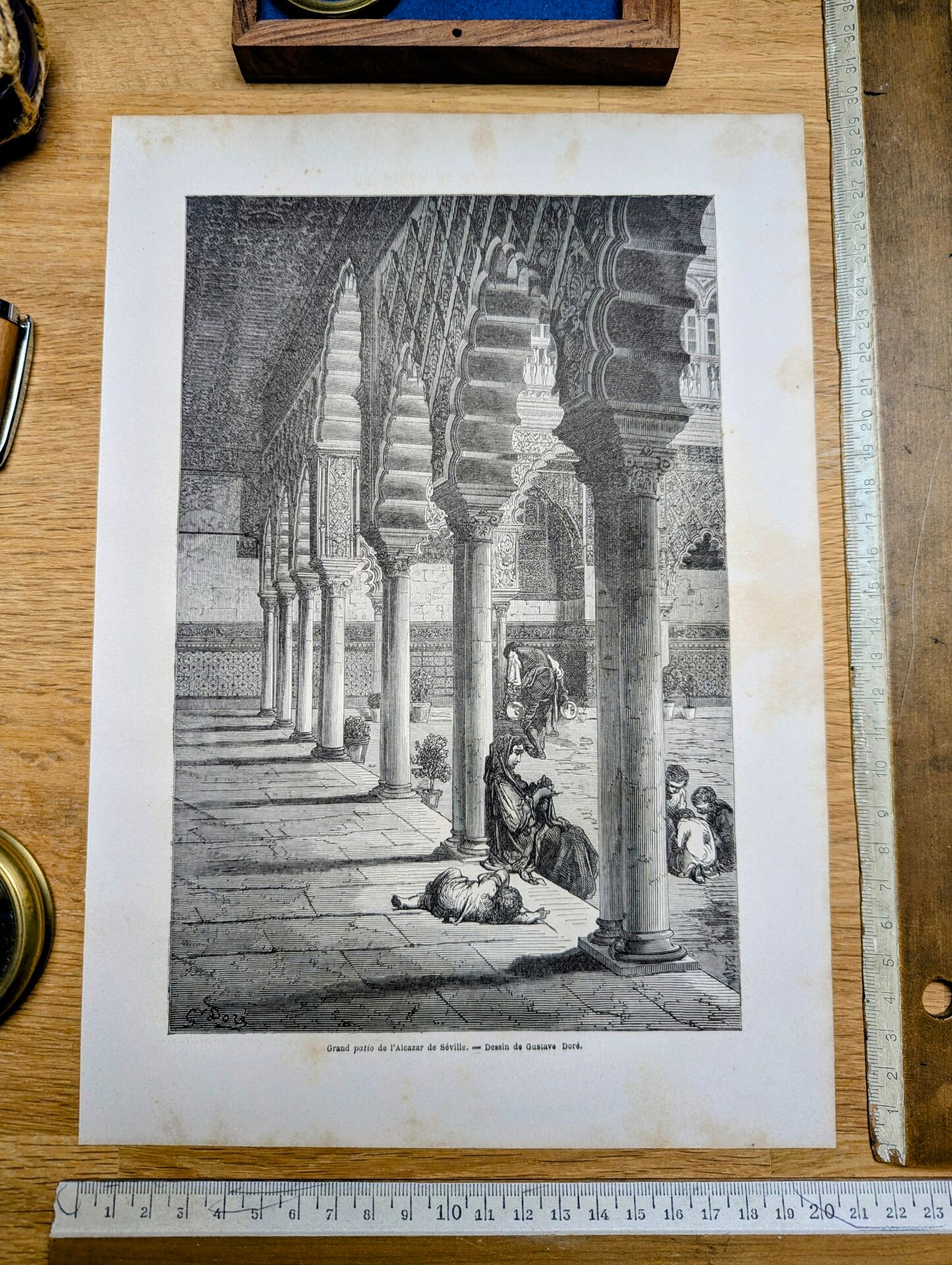 Grand Patio de l'Alcazar, Séville. Illustration imprimée en 1866.