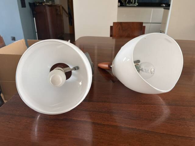 Vintage wall light pair; white opaline.