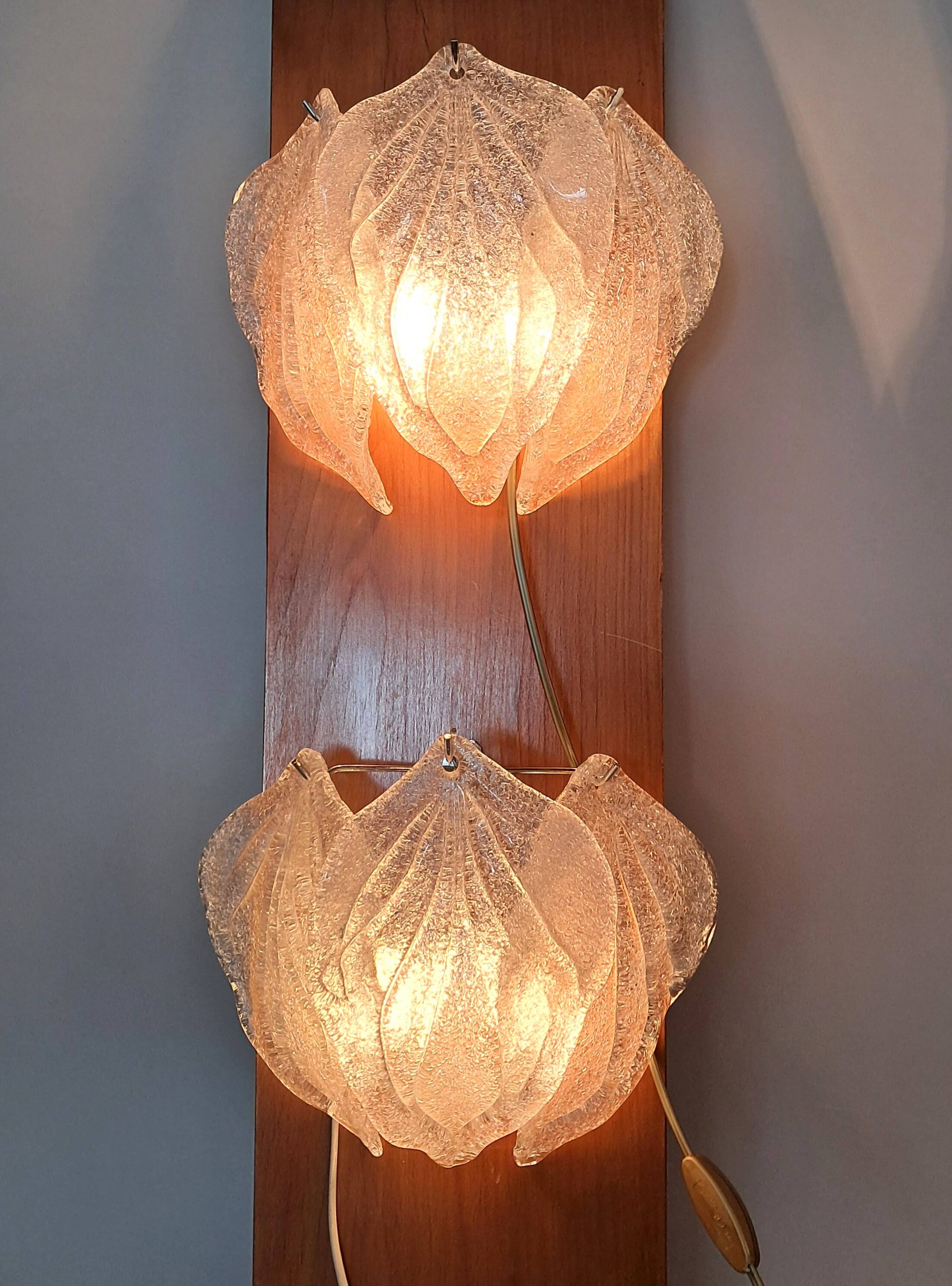 Pair of Novaresi 2-light Murano glass wall lights, Milan 1970.