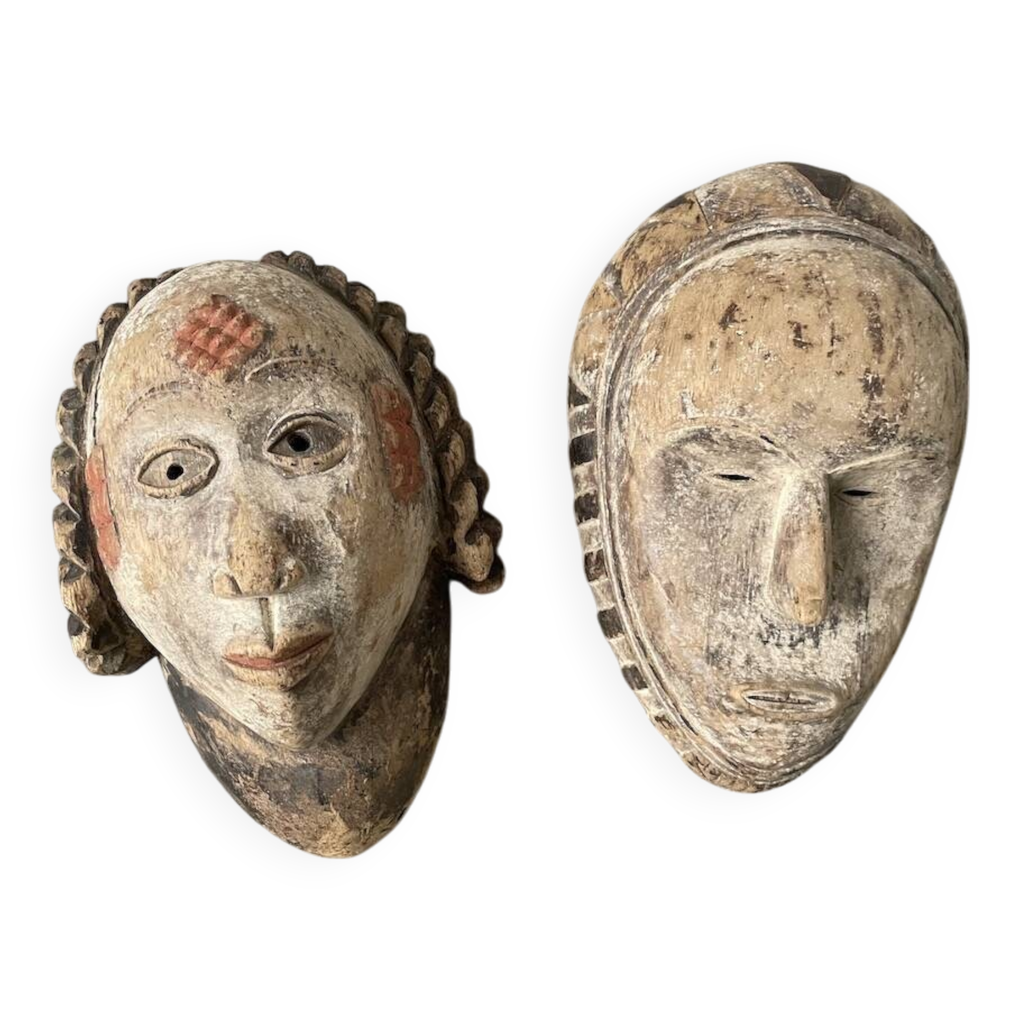 Pair of African Fang and Punu masks from Gabon
