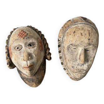 Pair of African Fang and Punu masks from Gabon