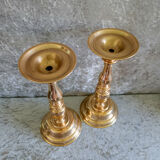 Pair of very large gilded bronze candlesticks