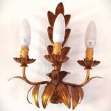 Vintage Italian Florentine wall light in golden bronze metal 1970
