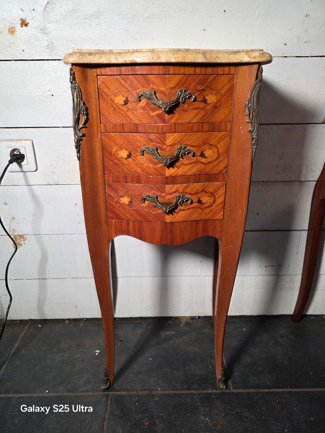 Louis XV style curved bedside table in marquetry