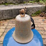 Industrial pendant light in blue enamelled sheet metal and cast iron, Poland, 1950s-60s