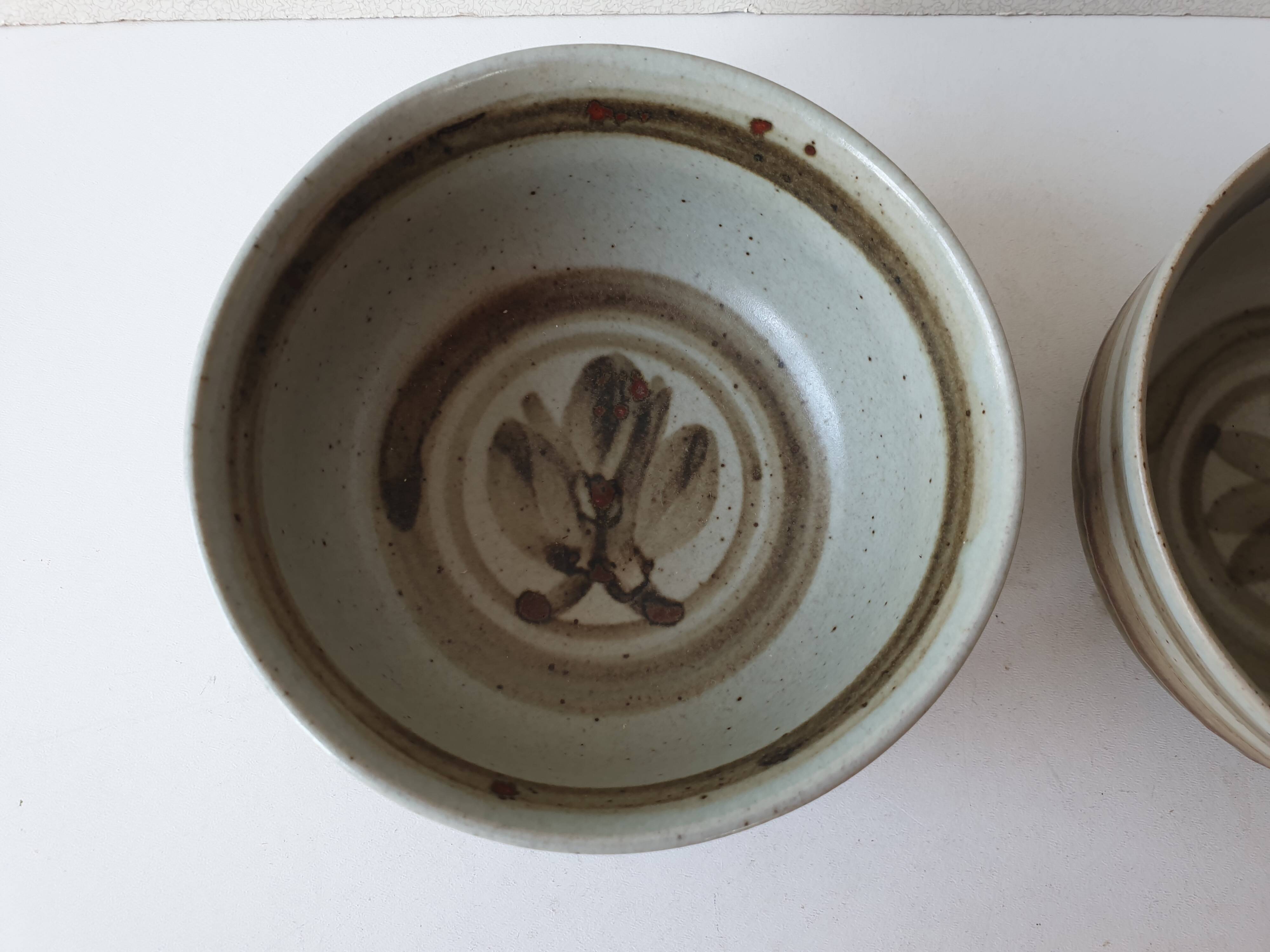 Set of 2 ramekins Bowls / cups in glazed ceramic Signed Blanot