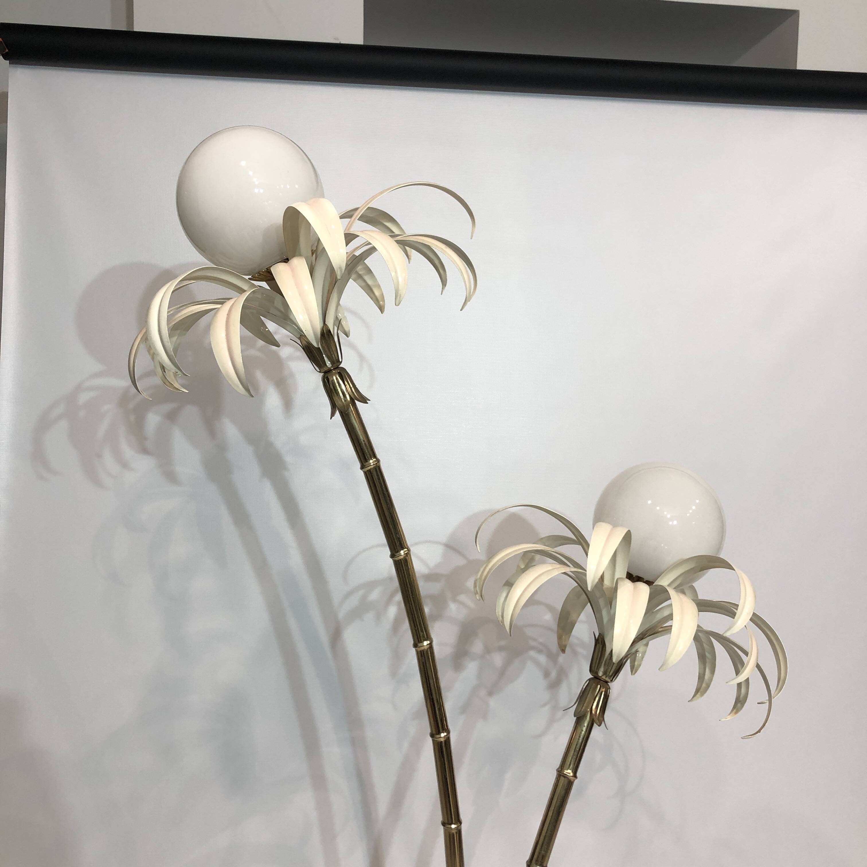 Two branch palm tree floor lamp 1970s italian hollywood regency brass