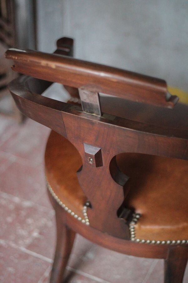 Fauteuil de Barbier bois et cuir appui-tête réglable, fauteuil de bureau