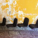 2 of 4 Italian Mid-Century Modern Dining Chairs, Chrome and Black Leather, Vintage Chairs, 1970's
