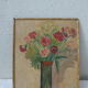 Table bouquet of flowers, painted on a piece of old wood