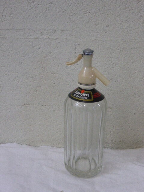 Schweppes brand sparkling water faceted siphon bottle, vintage 1940/50