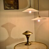 Pair of suspensions bistrot 1920 opaline