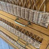 Vintage oak and rattan chest of drawers