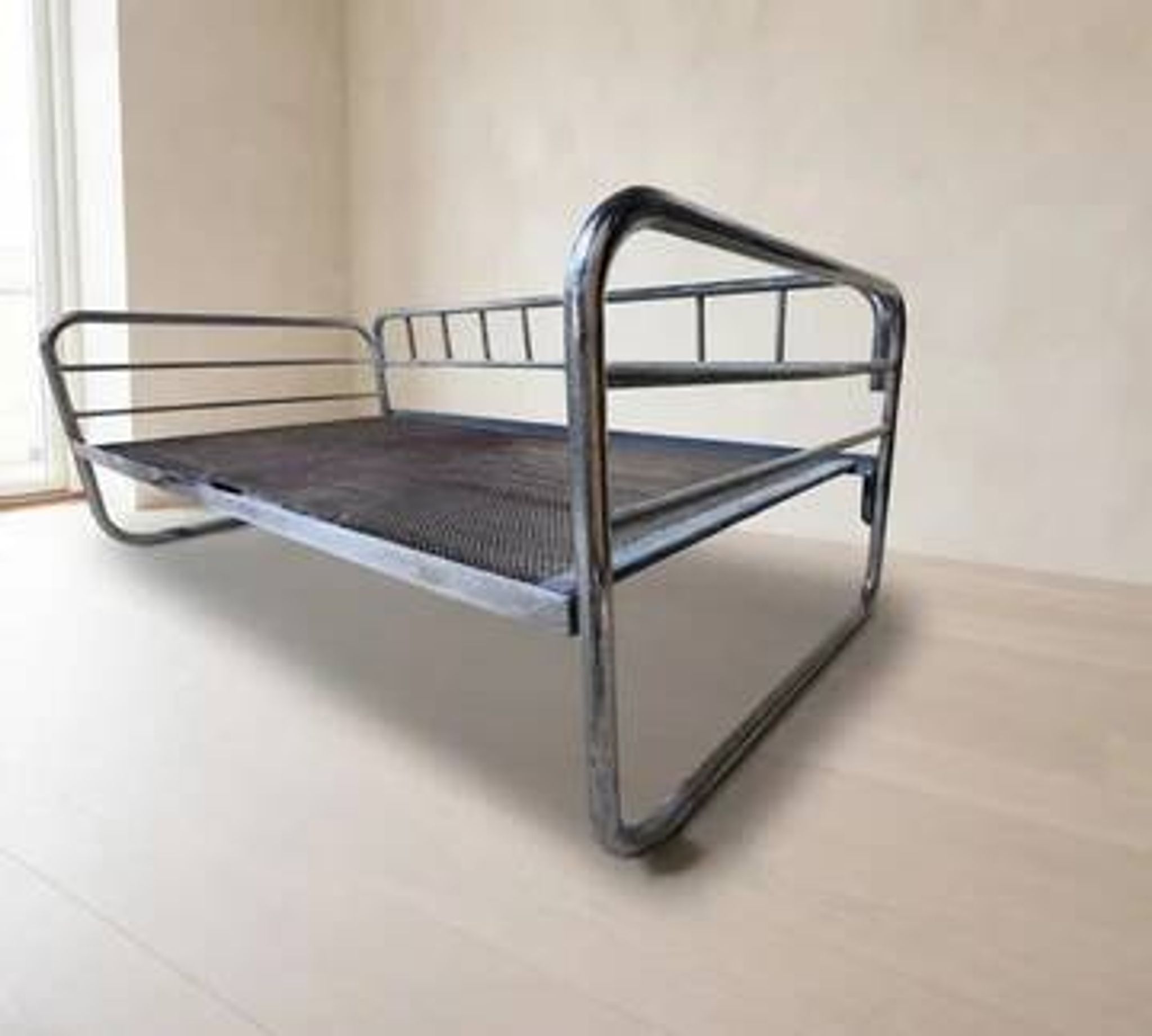 Vintage chrome tubular steel daybed frame, mid-20th century, Czechoslovakia, 190 × 86 × 67 cm