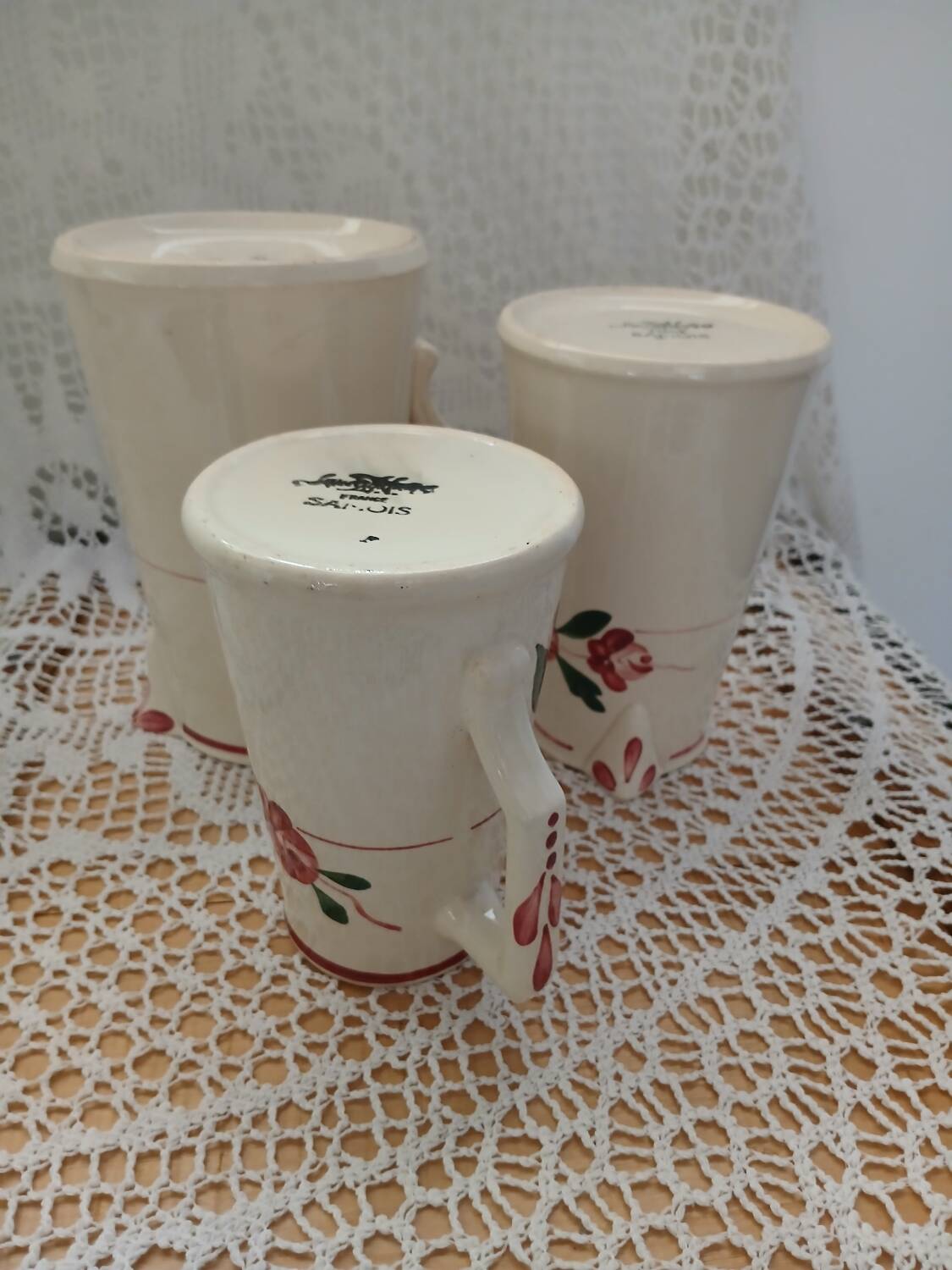 3 antique Sarreguemines pitchers