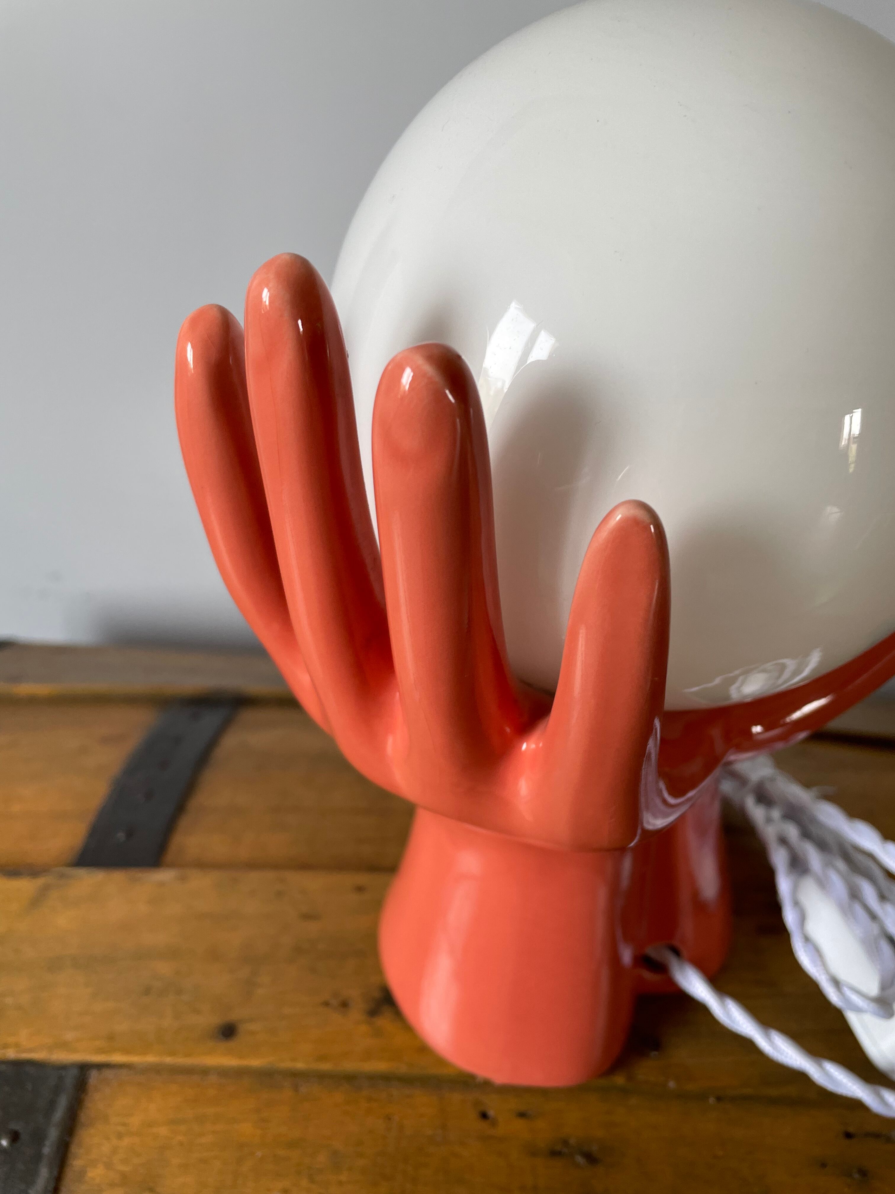 Hand lamp in ceramic color coral electrified to new